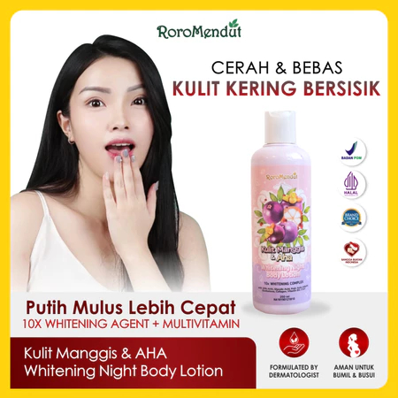Roro Mendut Kulit Manggis AHA Whitening Firming Night Body Lotion |BPOM HALAL Losion Pemutih Kulit T