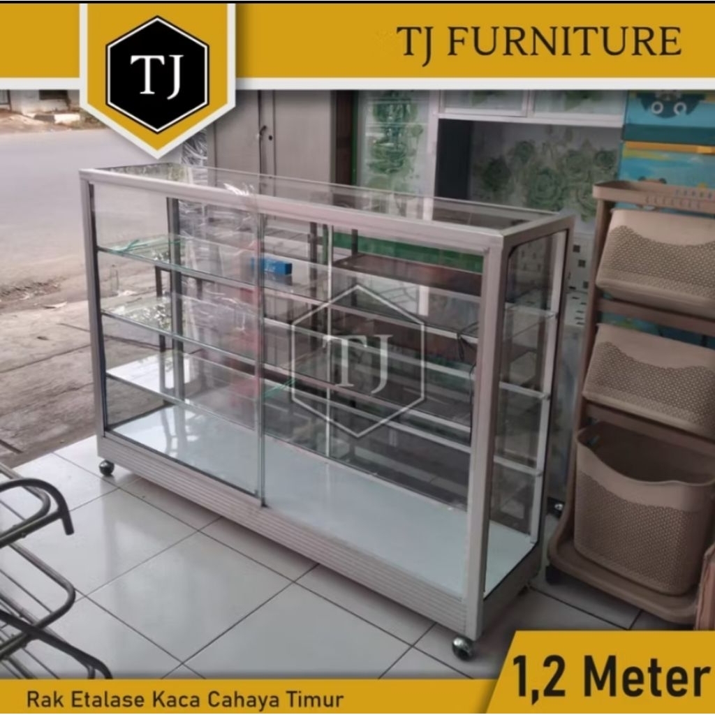 Cahaya Timur Rak Etalase Kaca 1,2m / Rak Display Toko Roda / Etalase Warung Ukuran 1,2 Meter KHUSUS 