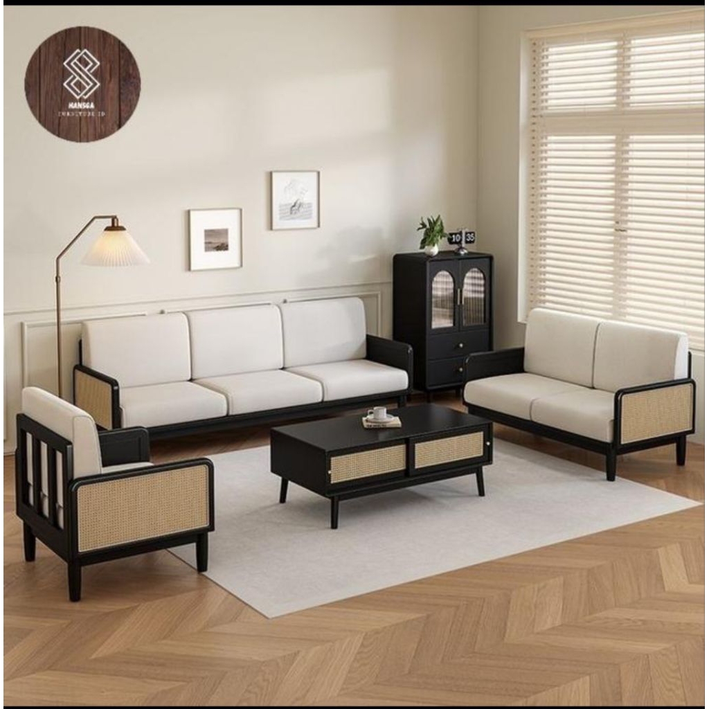 set kursi sofa ruang tamu minimalis jati rotan | 321 meja