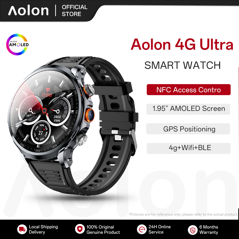 Aolon 4G Ultra Mate Smartwatch 52mm Sim Card Wifi GPS 1.95'' AMOLED Screen App Download WA Reply Sma