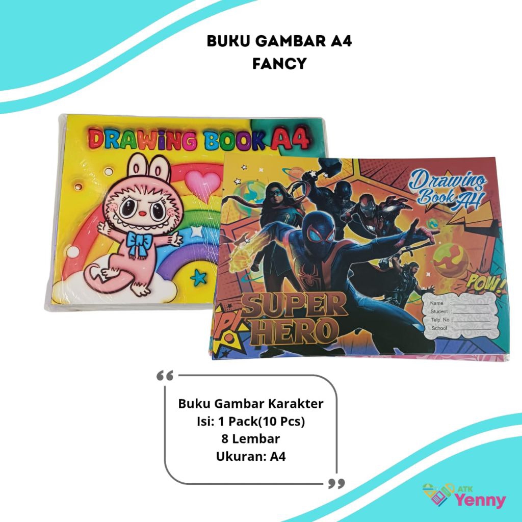 

Buku Gambar Karakter A4 Murah / Buku Gambar A4 Fancy - 1 Pack(10 Pcs) 8 Lembar