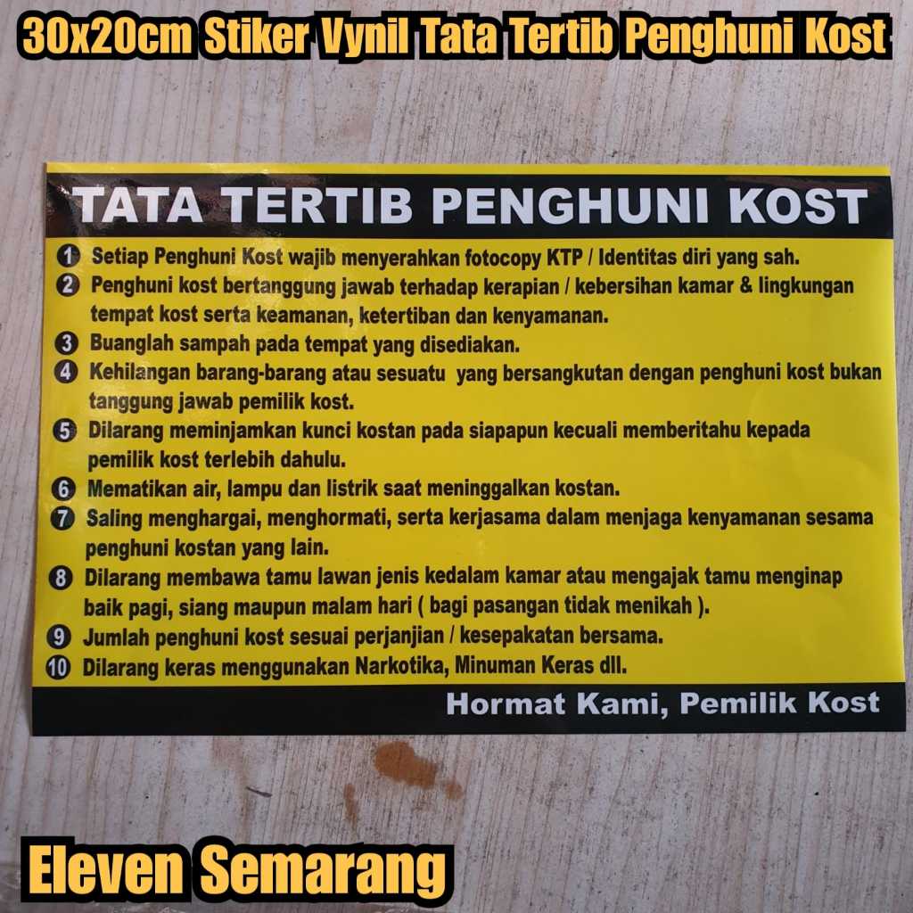 

tulisan peraturan kos kosan sticker tata tertib kamar kos Stiker Tata tertib kost 30x20cm bahan vynil