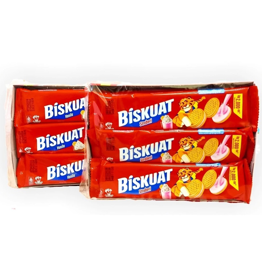 

( 1 Pack Isi 12 ) BISKUAT Sandwich Biskuit Krim Stroberi // Vanila 35Gr