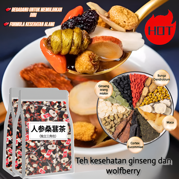 

✨Beli 1 gratis 2✨【Vitalitas yang Melonjak】Teh Herbal Ginseng dan Goji Berry 5g*30 bungkus Teh Kesehatan dengan Mulberry dan Goji Berry Teh Pemulihan untuk Begadang yang Meningkatkan Warna Kulit Teh Goji Berry, Ginseng, dan Kurma Mera