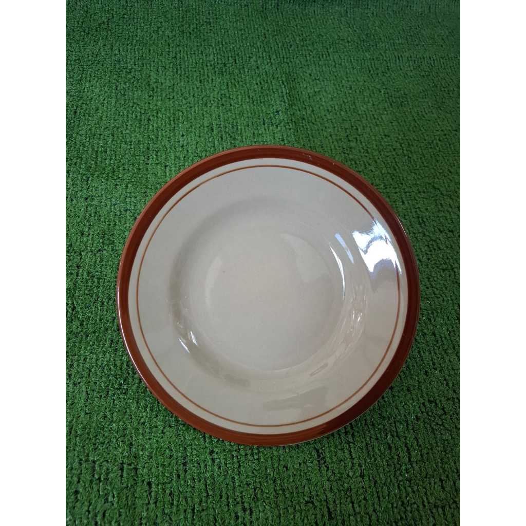 Piring Makan Keramik List Coklat / Piring Makan Bulat Keramik
