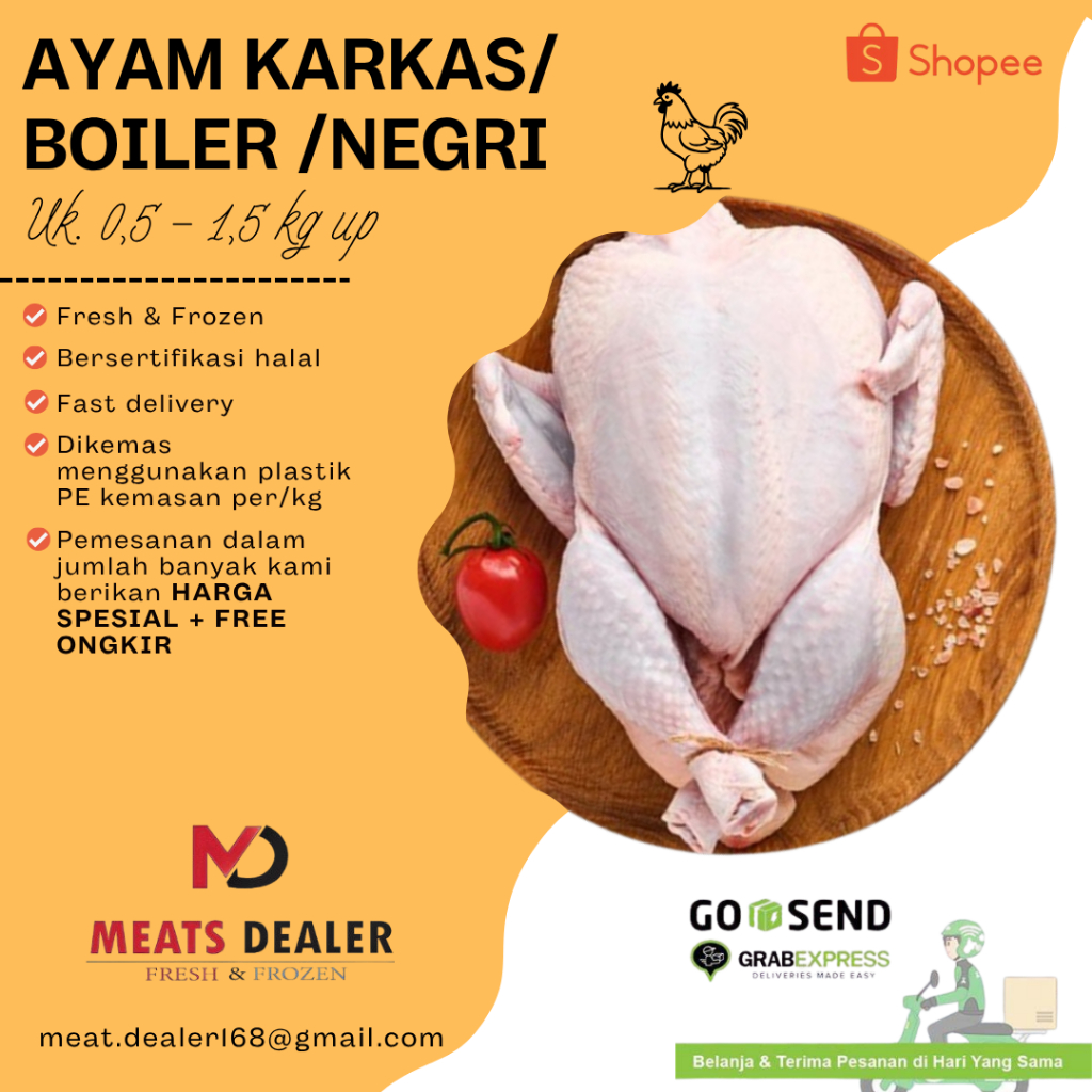 

Ayam Karkas / Pkk / Broiler ( Ayam Negri ) Ukuran 0.5 - 1.5 Kg