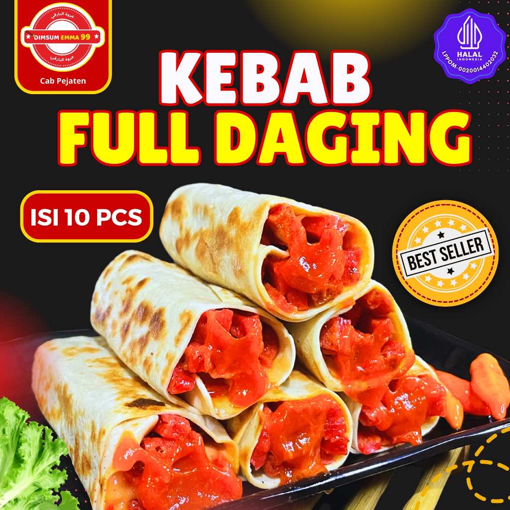 

Kebab Full Daging Sapi Tanpa Sayur Frozen Premium Isi 10 Pcs Halal, Cemilan Instant