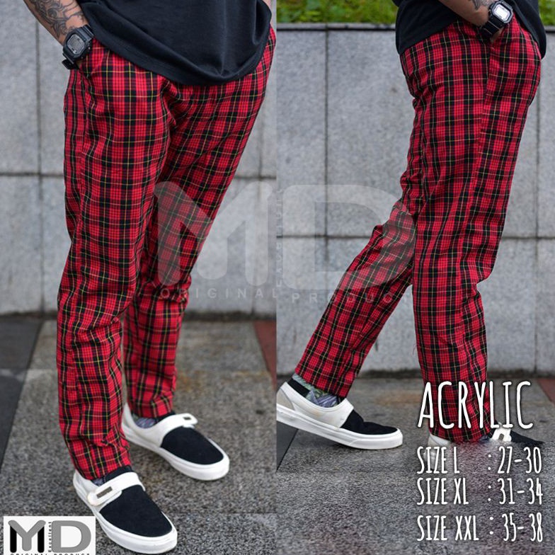 Terlaris JUMBO Bigsize Celana Panjang Tartan Pria Acrilic Semi Wool Celana Tartan Kotak Kotak Bigsiz