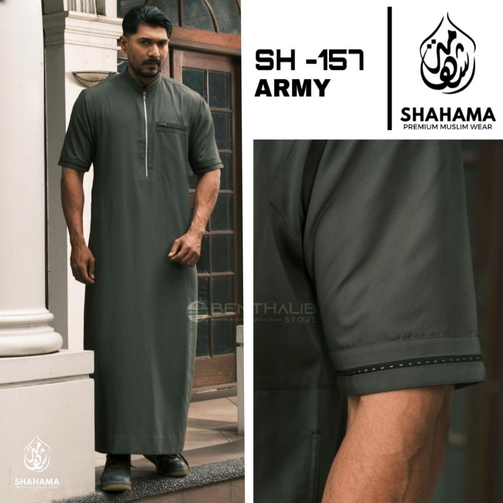 Thobe Shahama SH-157 Army Exclusive Baju Gamis Jubah Pria Dewasa Lengan Pendek