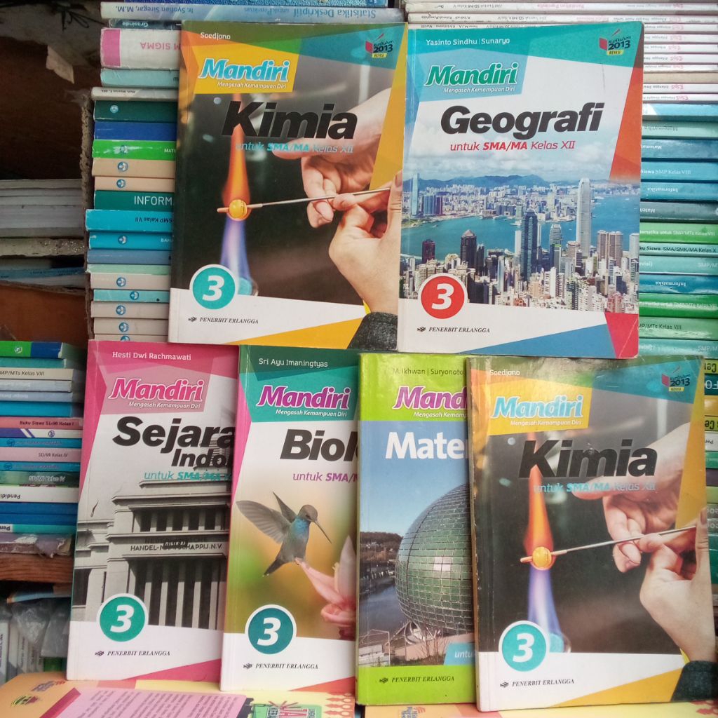 Buku Bekas Mandiri Sejarah Indonesia, Biologi, Matematika Wajib, Peminatan, Kimia, Geografi, Bahasa 