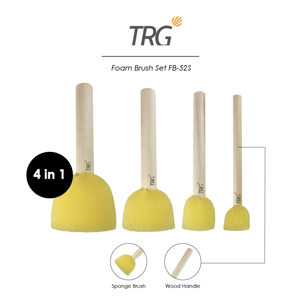 

TRG Foam Sponge Brush Decoupage Art Set 4 in 1 FB-52S - Spons Cup Kuning Kuas Busa Lukis Spouncer Stamp TRG