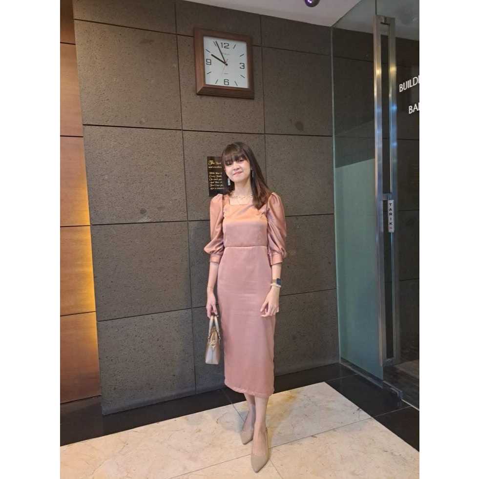 Midi Dress Satin Benita Dress Sateen Long Dress DRS B015 By Diamore Grosir
