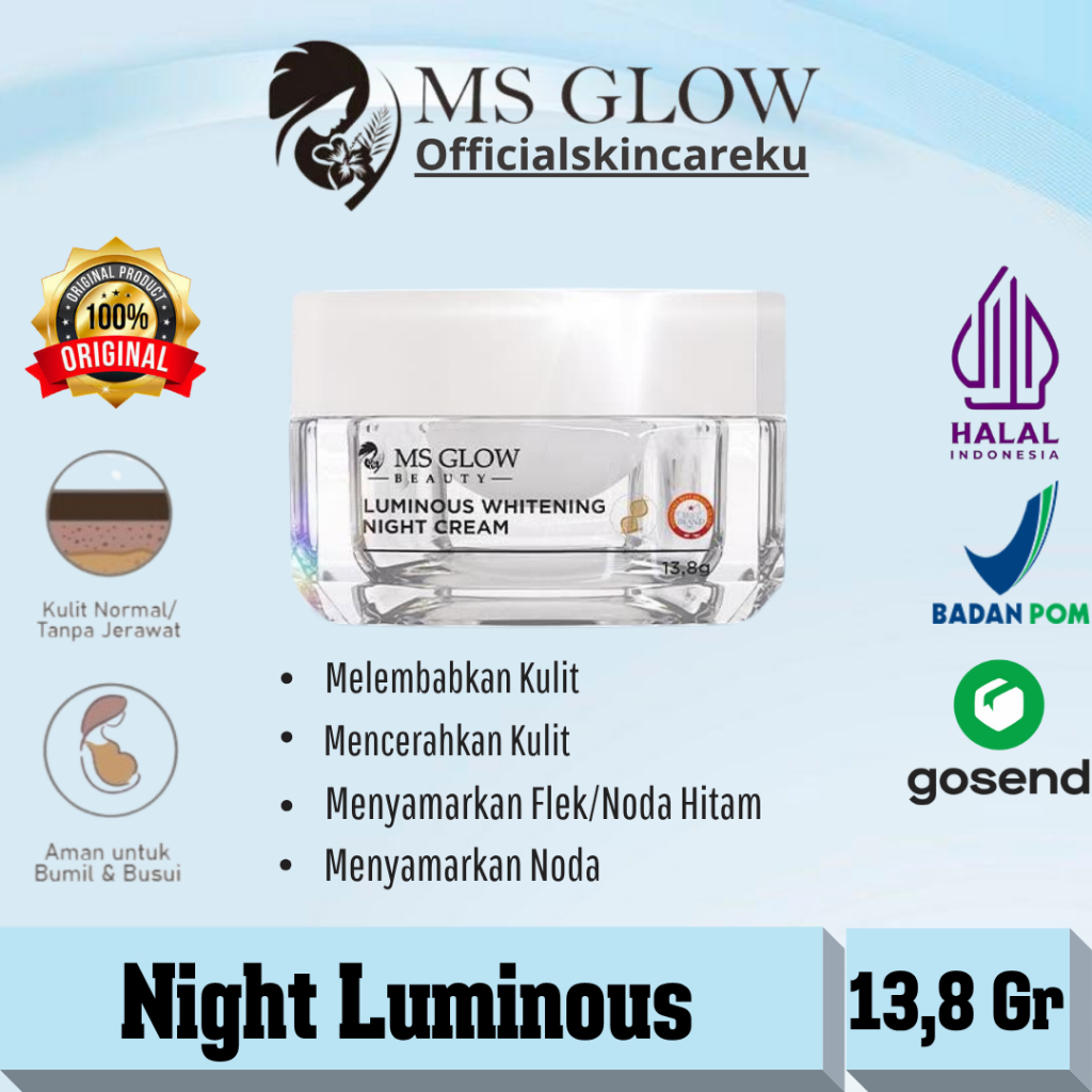 Ms Glow Luminous Night Cream Mencerahkan Flek Cream Malam Ms Glow Krim Malam