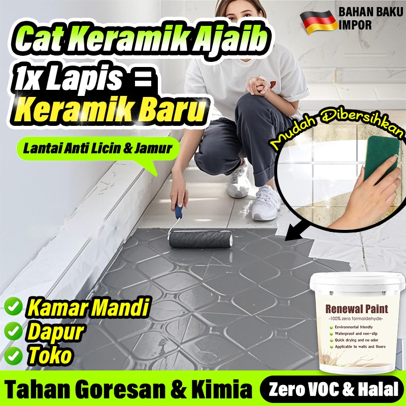 Anti Licin & Anti Jamur Super  Tahan Genangan Khusus Kamar Mandi*Cat Keramik Renew Renovasi lantai t