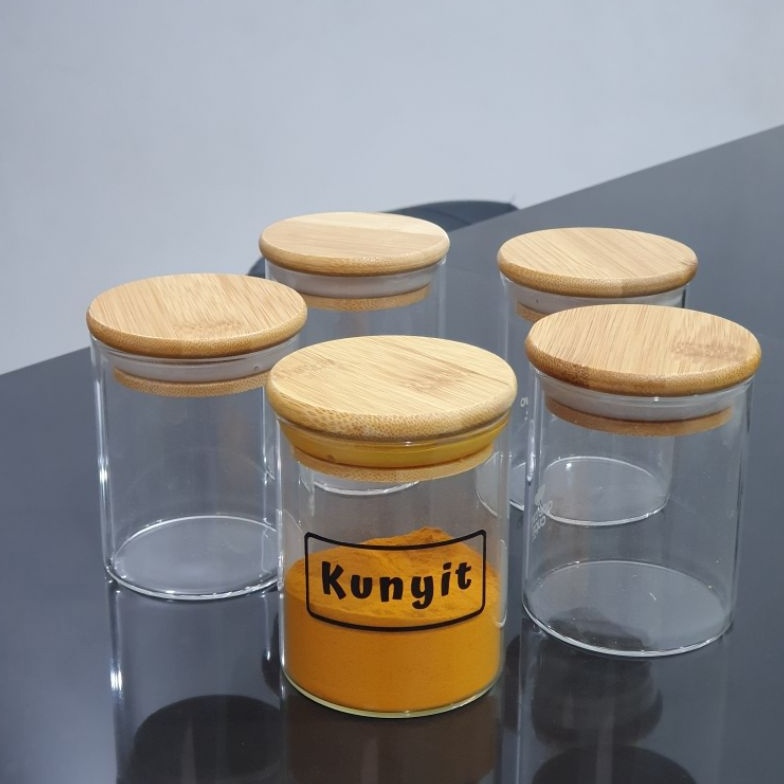 Yang terbaru Botol Bumbu Kaca Tutup Kayu free Sticker