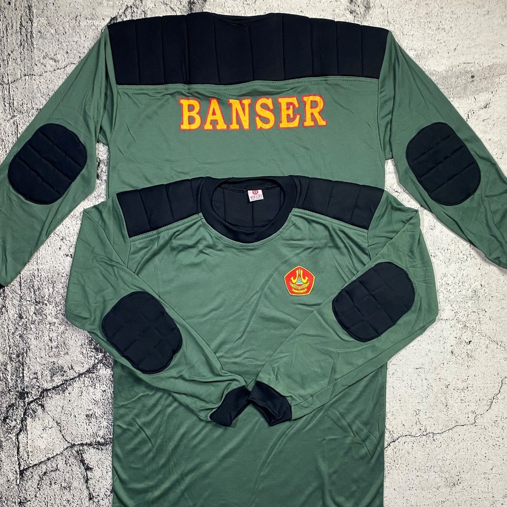 Kaos BANSER Lengan Panjang HIJAU-HITAM Kaos Lapangan Banser Busa Decker Tebal Kaos Bantal PHH