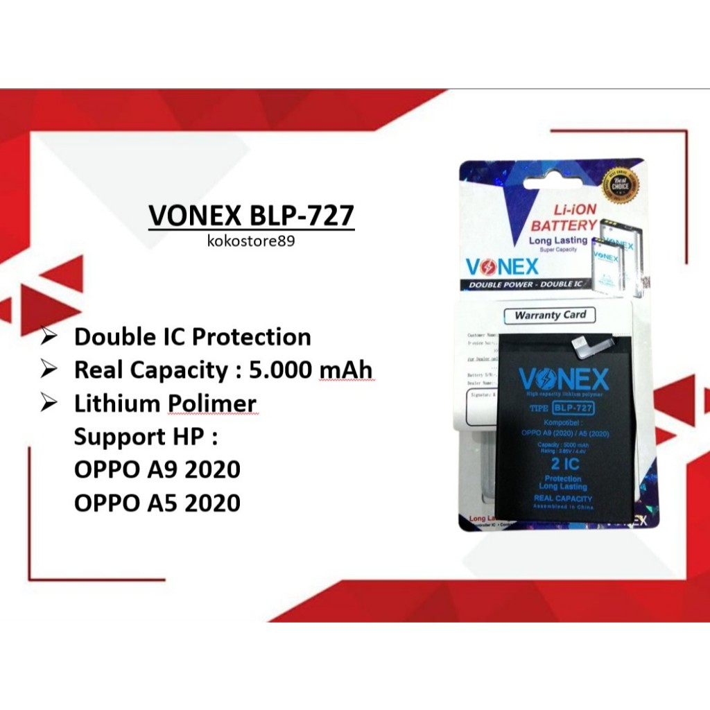 Baterai Double Power Oppo A5 2020 Oppo A9 2020 BLP-727 Vonex Original