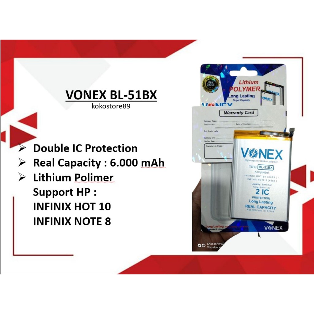 Baterai Double Power Infinix Hot 10 (X683) Infinix Note 8 (X692) Vonex Original