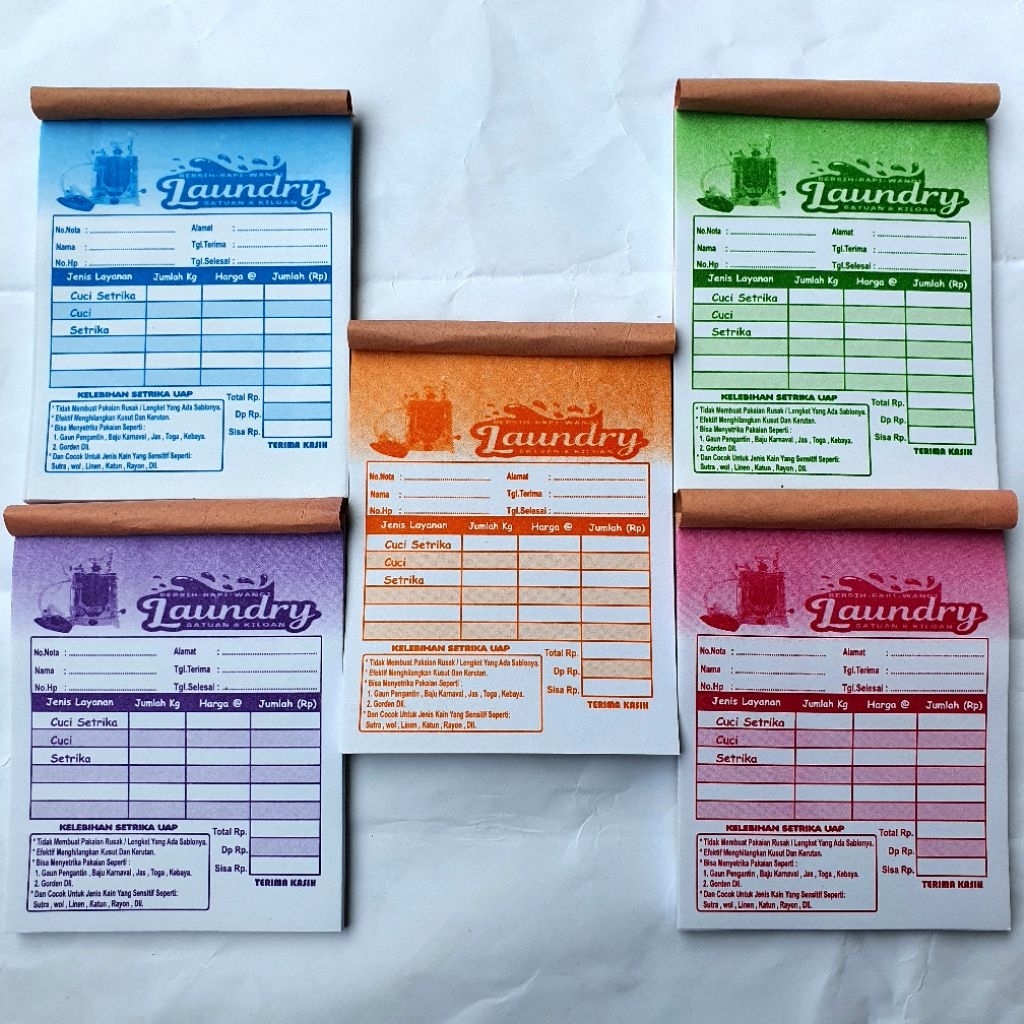 

NOTA LAUNDRY 1 ply / 1 rangkap warna warni MOTIF SETRIKA UAP