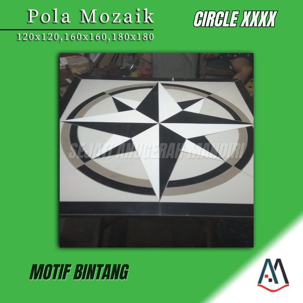 granit pola mozaik motif bintang kompas ukuran 180x180 - circle XXXX