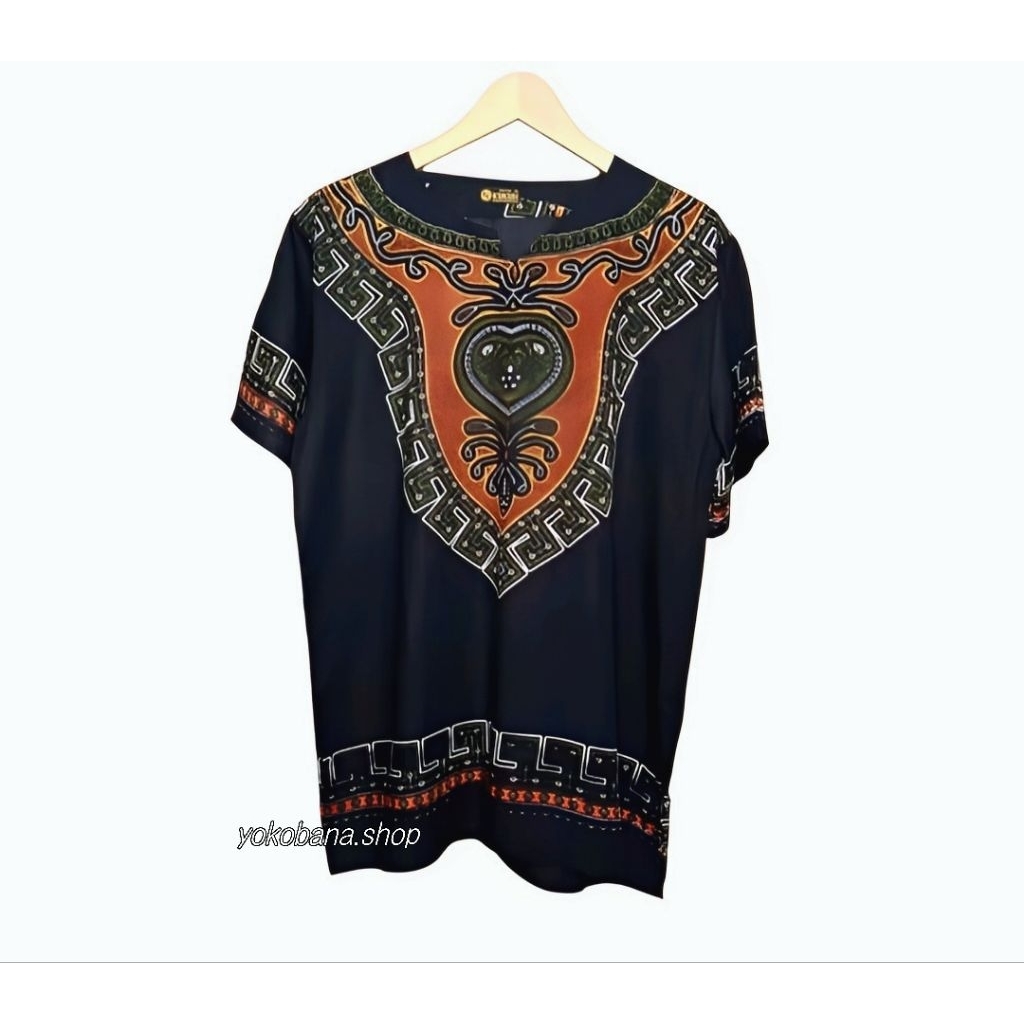 Baju Uje Motif Batik Thailand Dasar Hitam - Baju Dashiki Hitam - Baju Bali - Baju Santai Pria Wanita