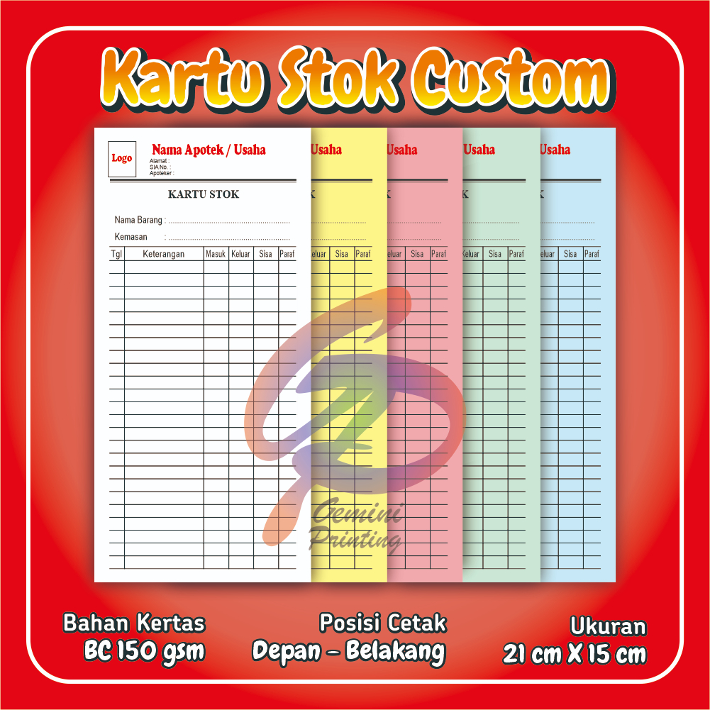 

Cetak Kartu Stock ( Bisa Custom ) / Kartu Iuran - Kartu Stock Obat - Kartu Absen ( Bisa Custom ) MURAH Ukuran 21 x 15