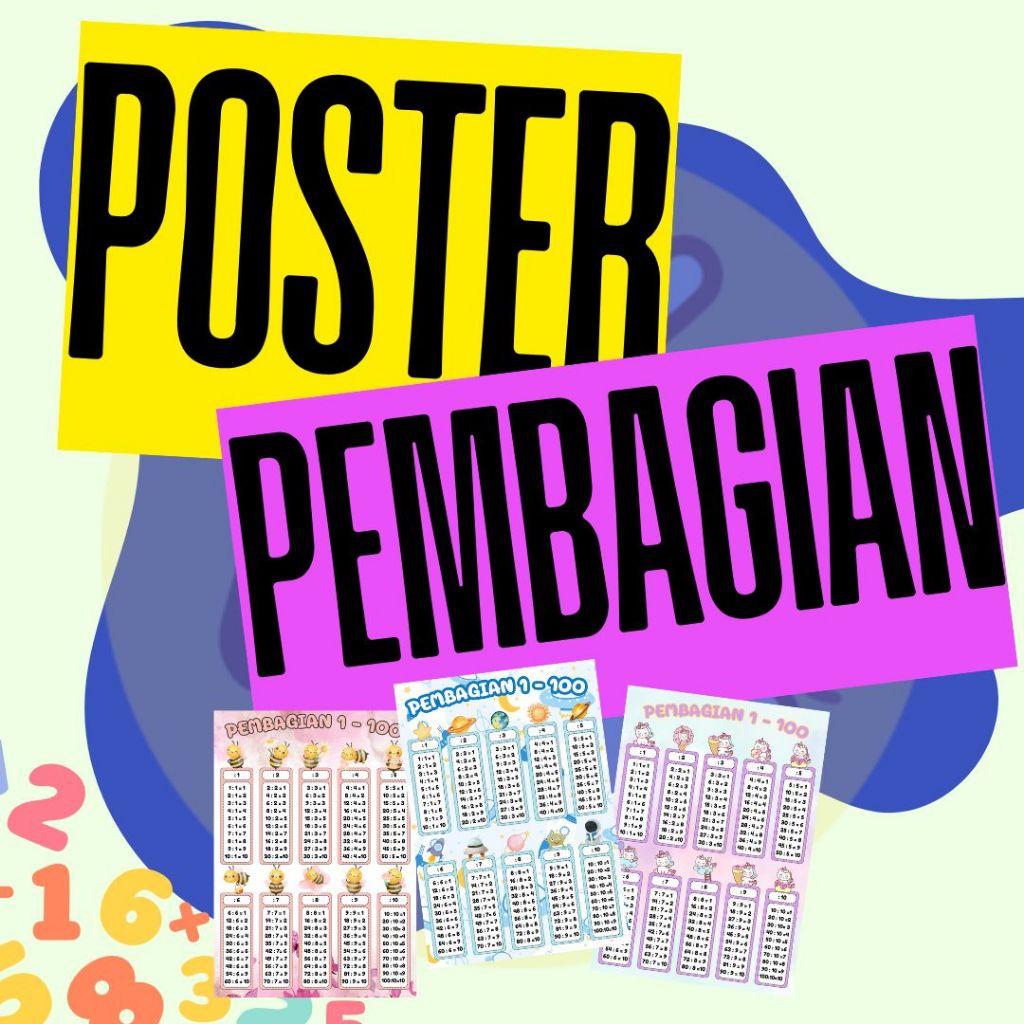 Poster Pembagian  Anak TK SD 1 - 100 Poster Edukasi