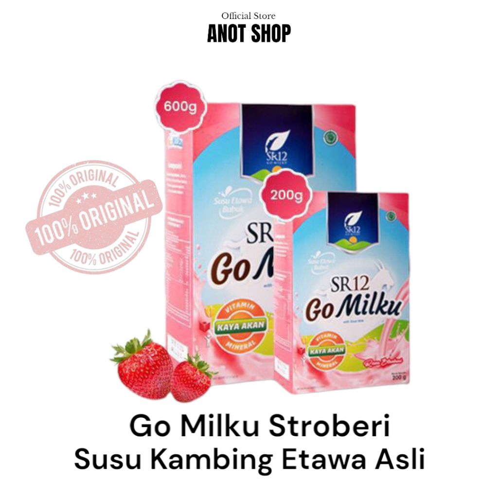 

Go Milku SR12 Herbal Susu Kambing Etawa Asli Rasa Stroberi Box isi 200gr dan 600gr