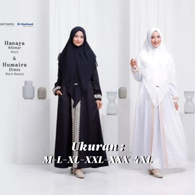 Hanaya Syari Plus Jilbab Ceruty Ukuran M L XL XXL XXXL 4XL Gamis Syari Putih Polos Haji & Umroh Set