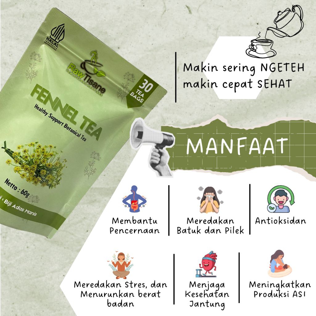 

RAW TISANE Fennel Tea: Fennel Seeds Tea /Teh Biji Adas Manis Isi 30 Tea Bag