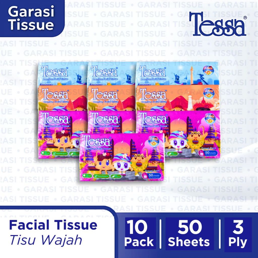 10 Pcs Tissue Travelpack Tessa 50 Sheets x 3 Ply TP-09