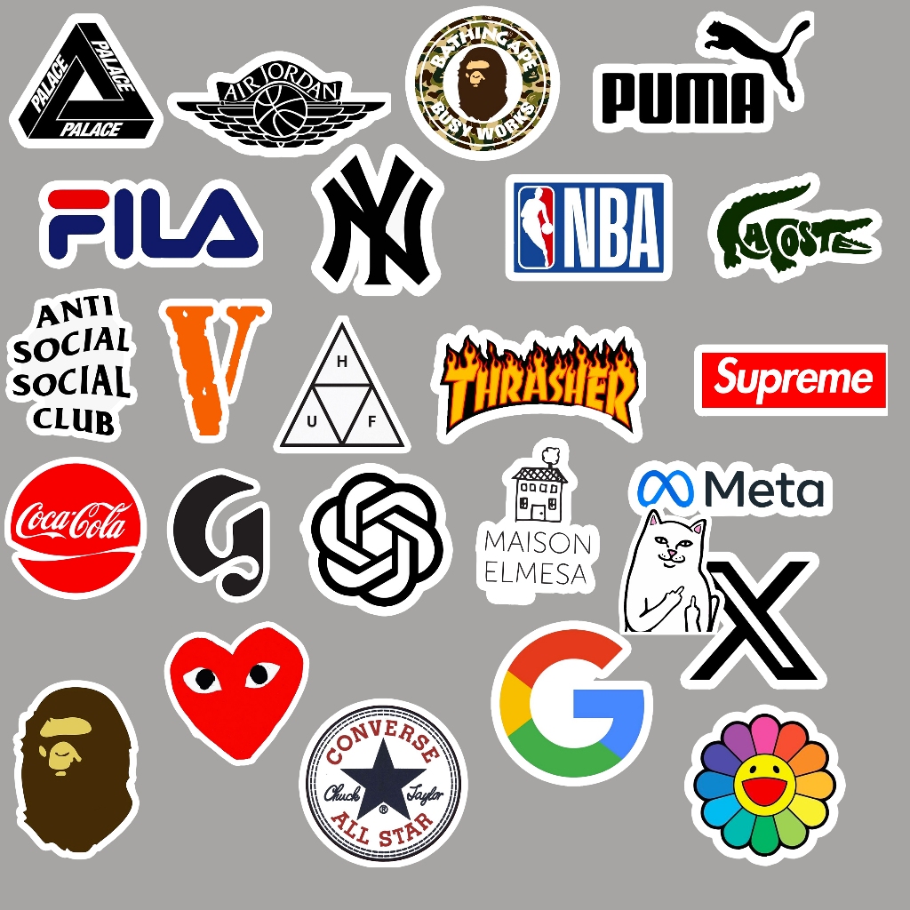 

20Pcs Stiker Logo Brand Aesthetic & Hypebeast – Laptop, HP, Case, DLL