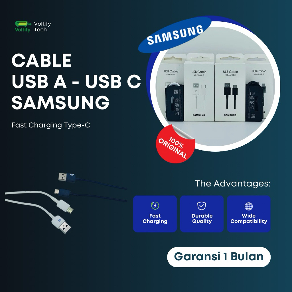 Kabel Charger Samsung Type C, USB A To Type C Original