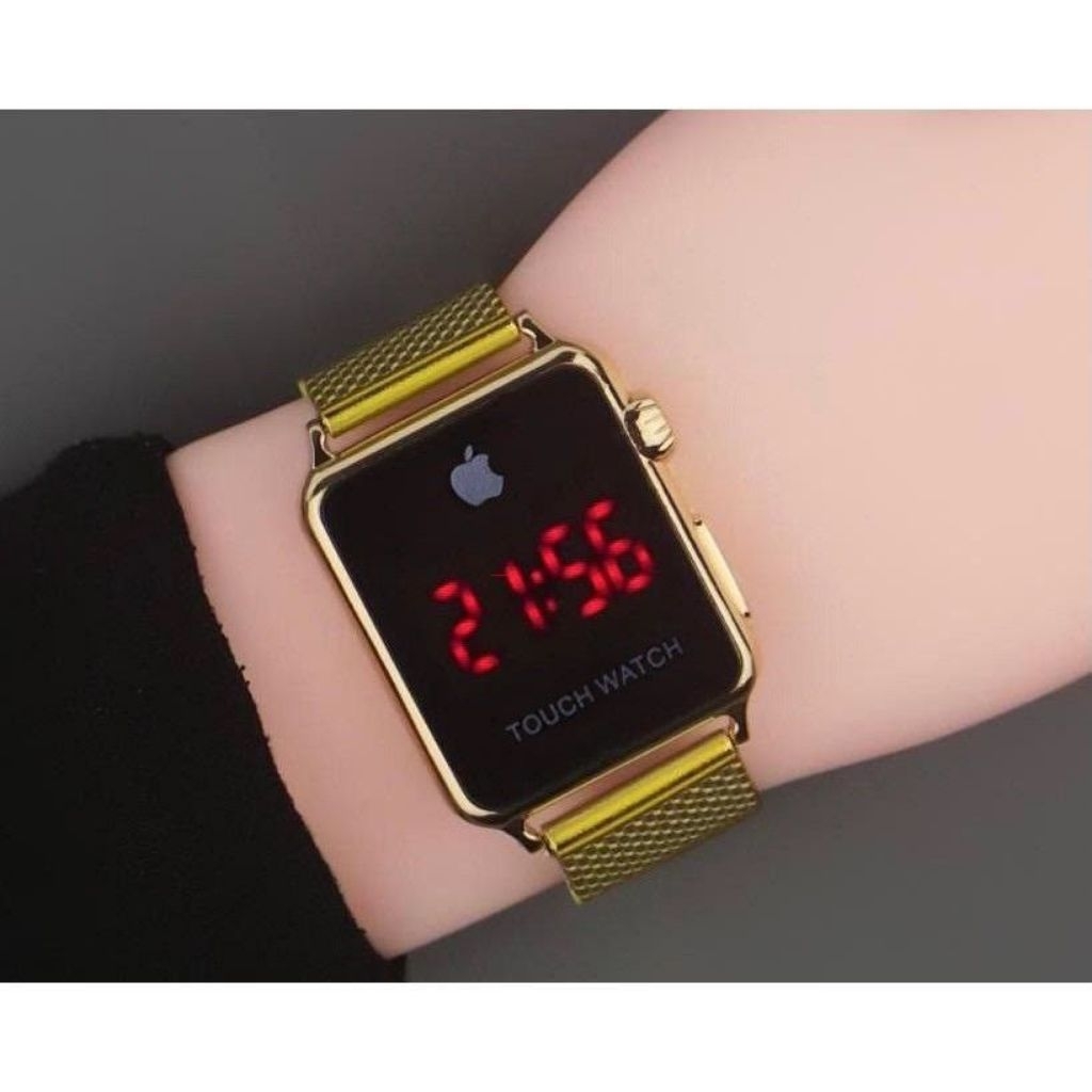 Jam Tangan Digital Rubber Kotak Apple/Jam Tangan Pria & Wanita