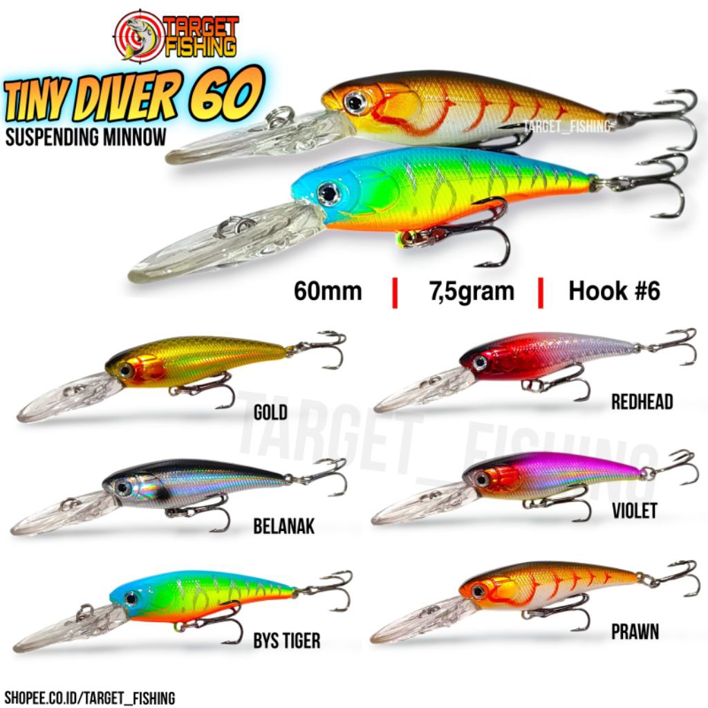 Minnow TINY DIVER 60SP 7,5gram Lidah Panjang - Umpan Casting Mangrove Jack & Kerapu Muara