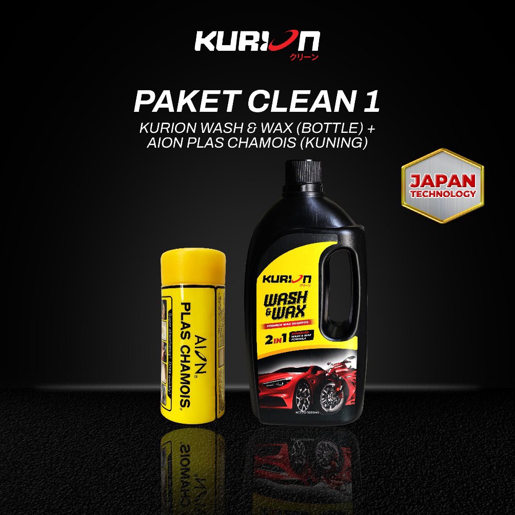 KODE V45G AION Paket Clean 1 Plas Chamois  Kurion Wash  Wax Shampoo Cuci Mobil Motor 3X Booster Foam