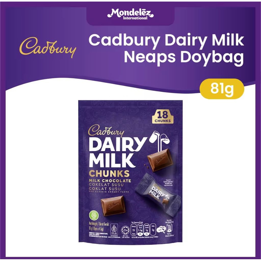 

Cadbury Dairy Milk Neaps Doybag 81gr | Cokelat Susu Lembut Isi Praktis & Enak