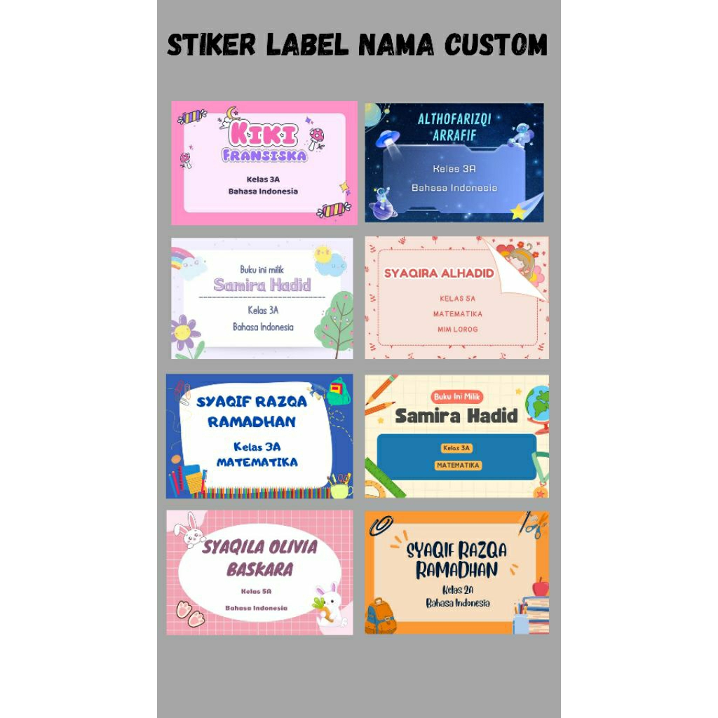 

stiker label nama buku pelajaran custom