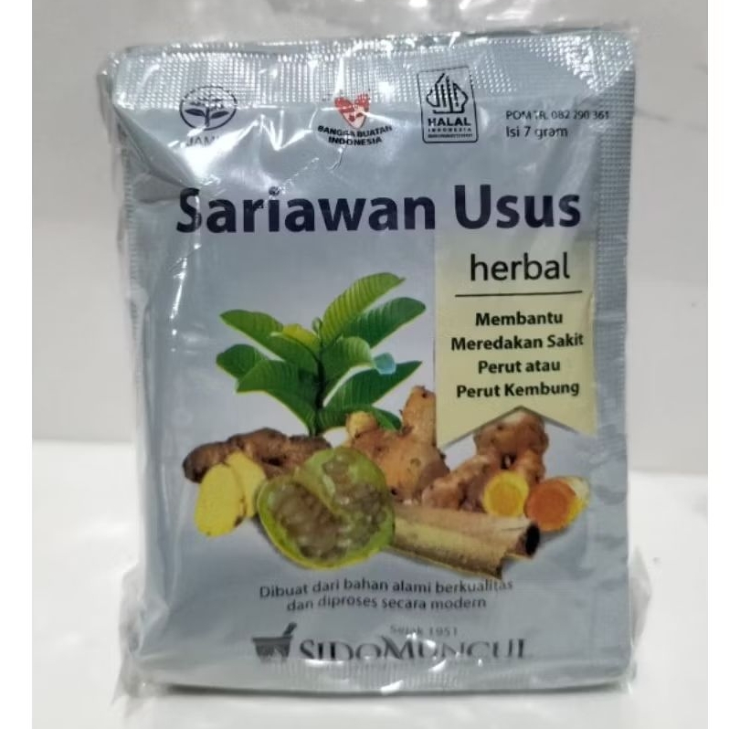 

Jamu Herbal Sariawan Usus Sido Muncul isi 10 sachet untuk meredakan perut kembung.