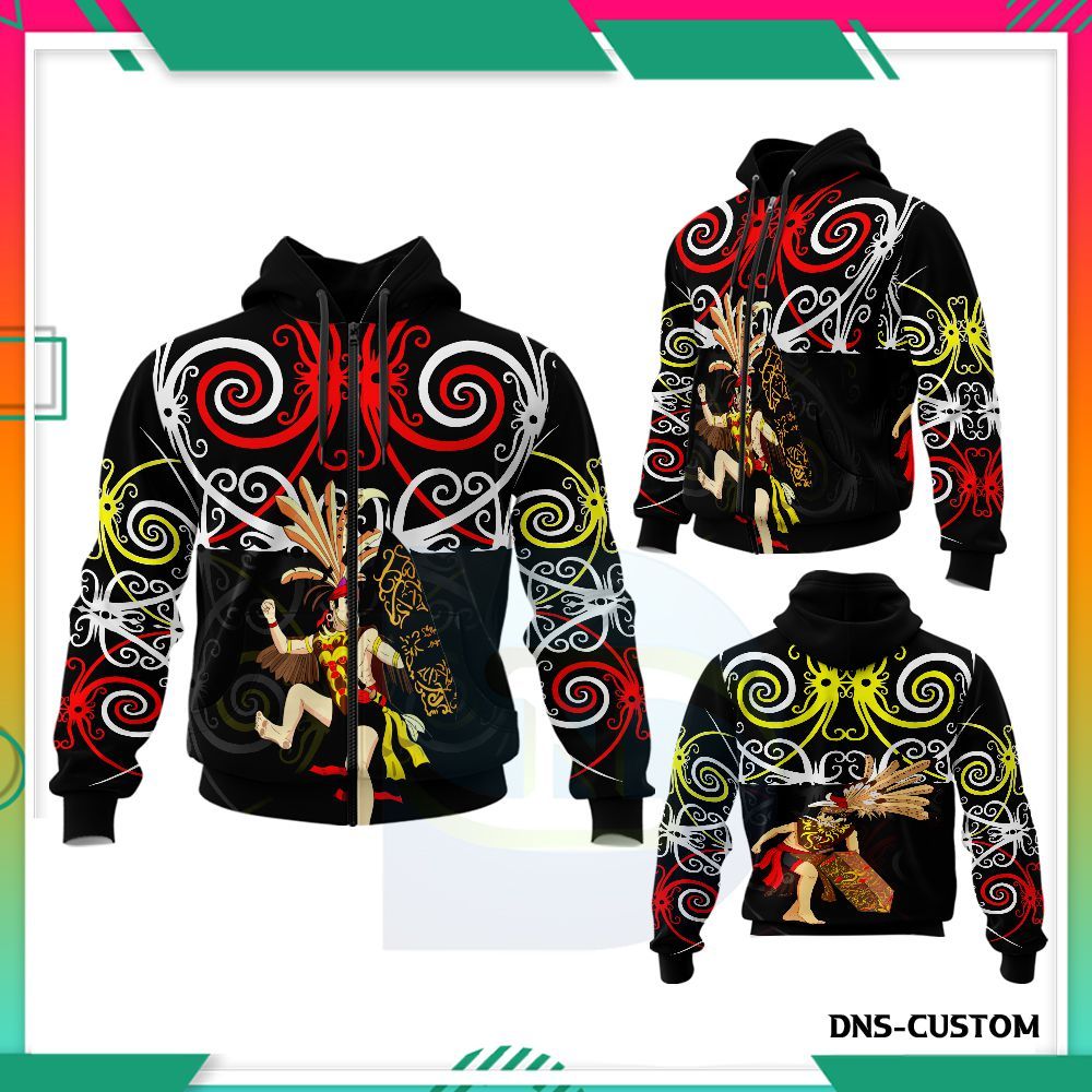 Jaket Hoodie Batik Kalimantan Pria Bisa Custom Nama