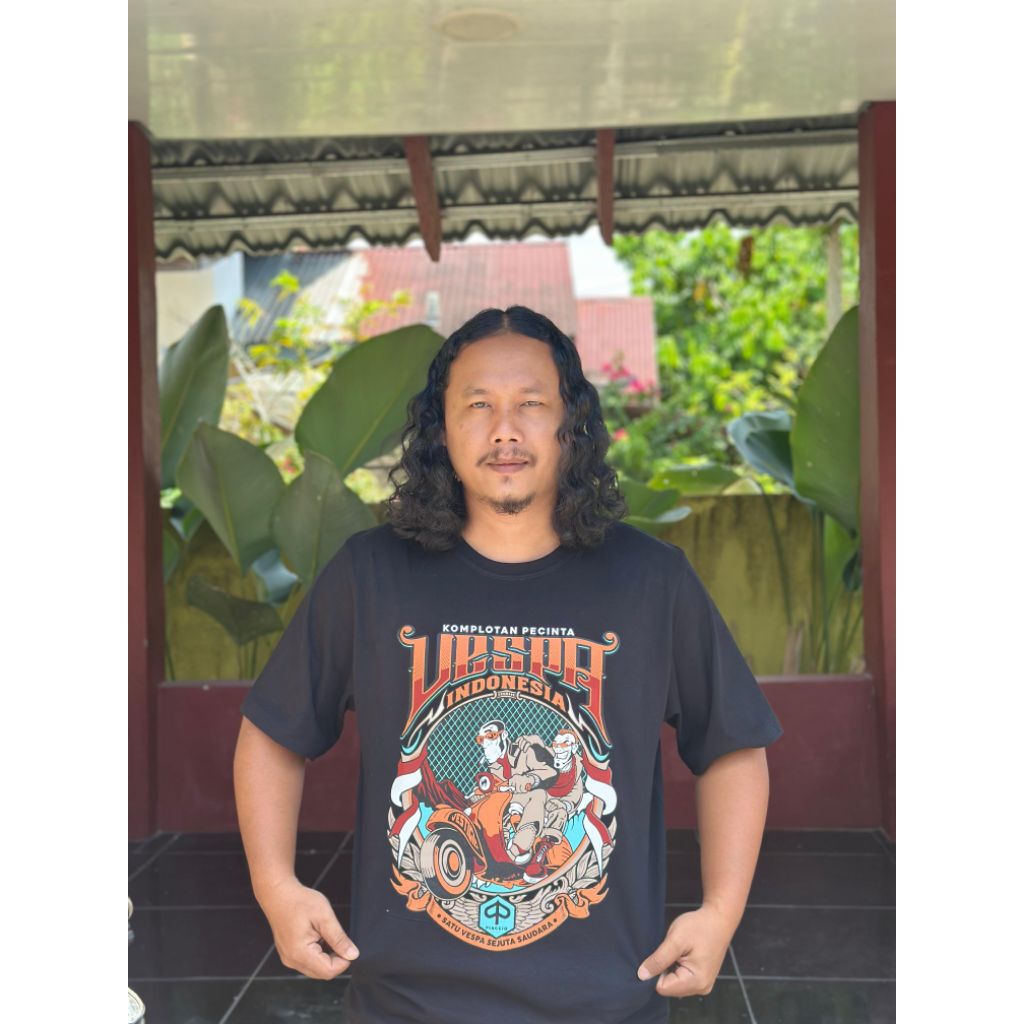 kaos pria vespa skuter kaos acara vespa scooter pria hitam katun sablon distro