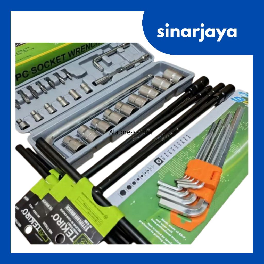 PROMO PAKET HEMAT Kunci T Set 4Pcs Tekiro 8-10-12-14 mm / Kunci Sok 27Pcs Victory / Kunci L 9 Pcs Vi