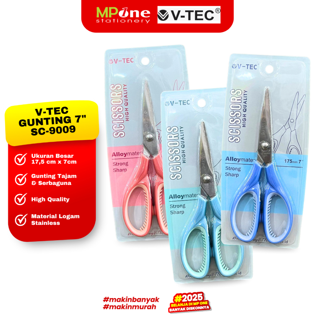 

V-TEC Gunting Scissors 7" SC-9009/ Gunting Tajam Serbaguna Pegangan Warna Pastel / Gunting Besar V-TEC