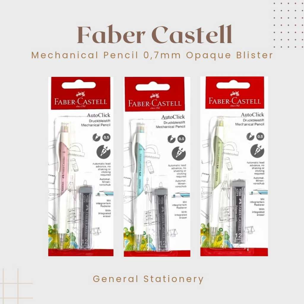 

Faber Castell AutoClick 0,5mm Mechanical Pencil White Barrel Blister / Pensil Mekanik 0,5mm Merk Faber Castell / Set