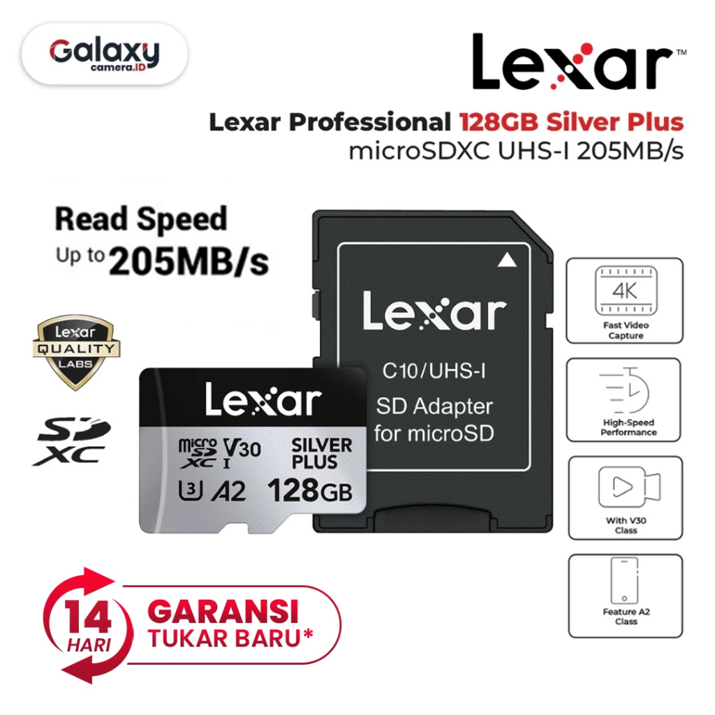 Lexar 128GB Silver Plus microSDXC UHS-I 205MB/s Lexar 128 GB Micro SD