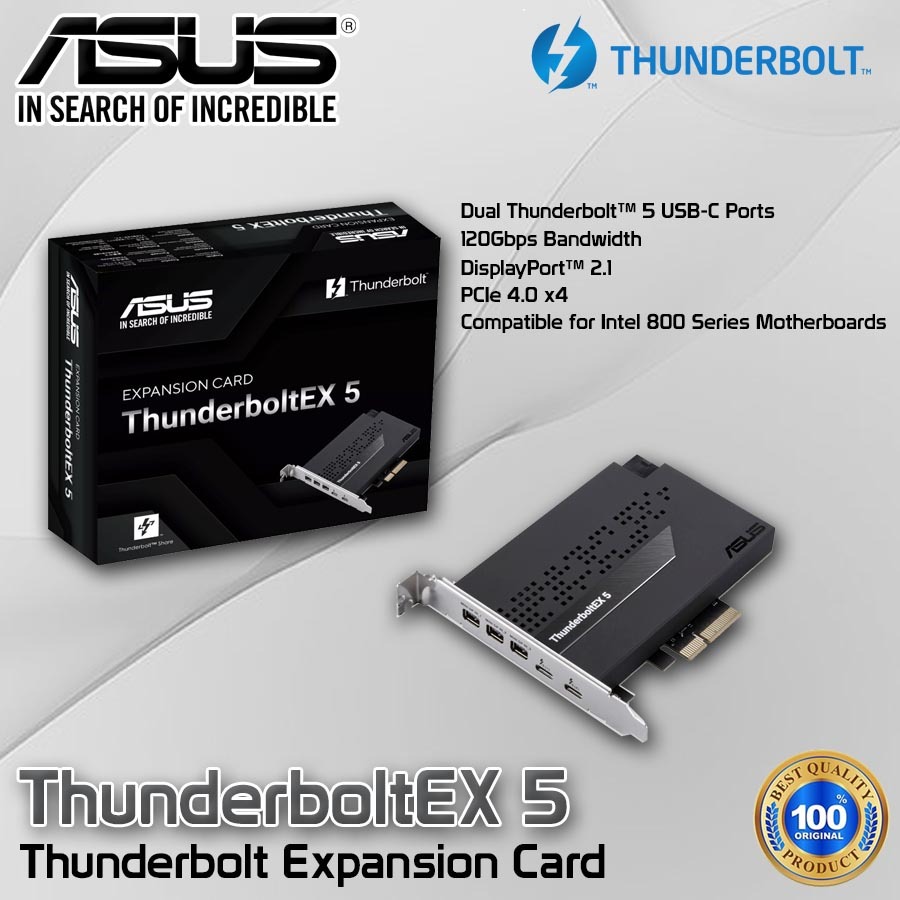 ASUS ThunderboltEX 5 Expansion Card Dual Thunderbolt 5 USB-C Ports 120 Gbps Bandwidth DisplayPort 2.