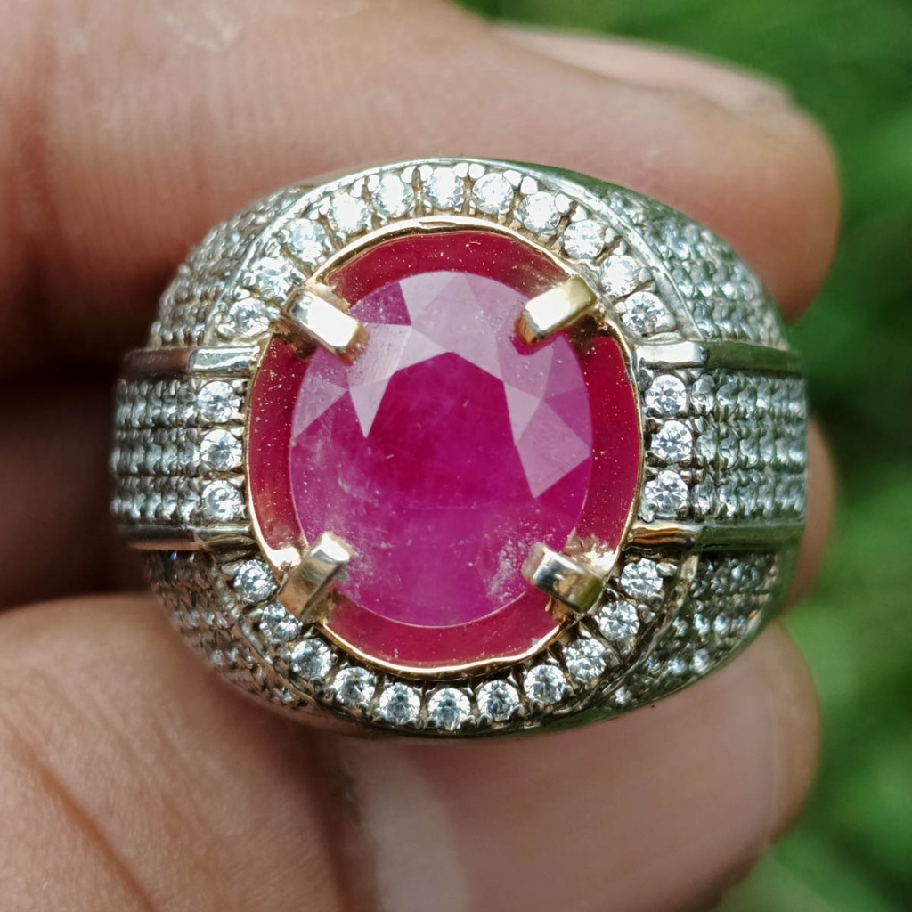 Batu Permata Natural Ruby Birma Pinkist Red Tajam Segar Mixed Cut 4.2 ct Memo Ring Perak Mewah