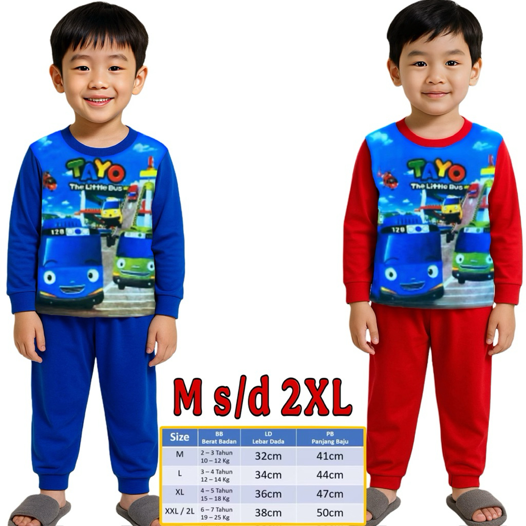 Setelan Anak Laki - Laki Tangan panjang Tayo / Baju Tayo / Baju Tangan  Panjang / Baju Tidur Tayo / 
