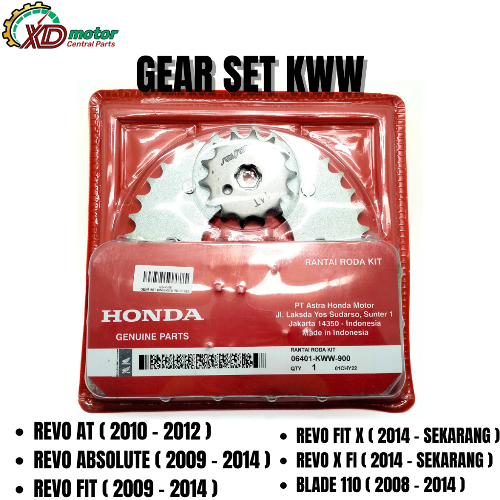 GEAR SET HONDA KWW GIR SET RANTAI REVO AT ABSOLUTE FIT X X FIT BLADE 110