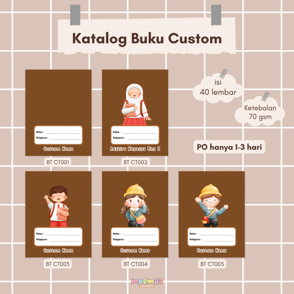 

Meemaa Apparel - Buku Tulis Custom Cover Coklat Isi Buku 40 Lembar Ukuran Standar Seperti Sidu/Kiky